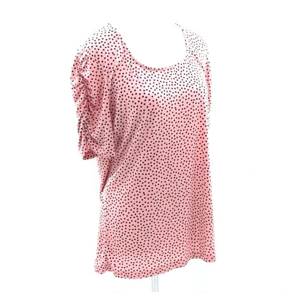 Dressbarn Pink Polka Dot Rouge Sleeve Round Neck Blouse Top Size Medium - Picture 1 of 6